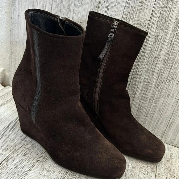Prada Linea Rossa Brown Suede Wedge Boots - Picture 3 of 9